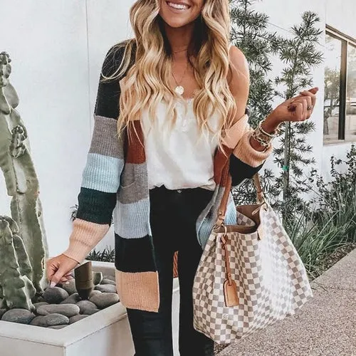 Strip Patchwork Knitted Cardigans