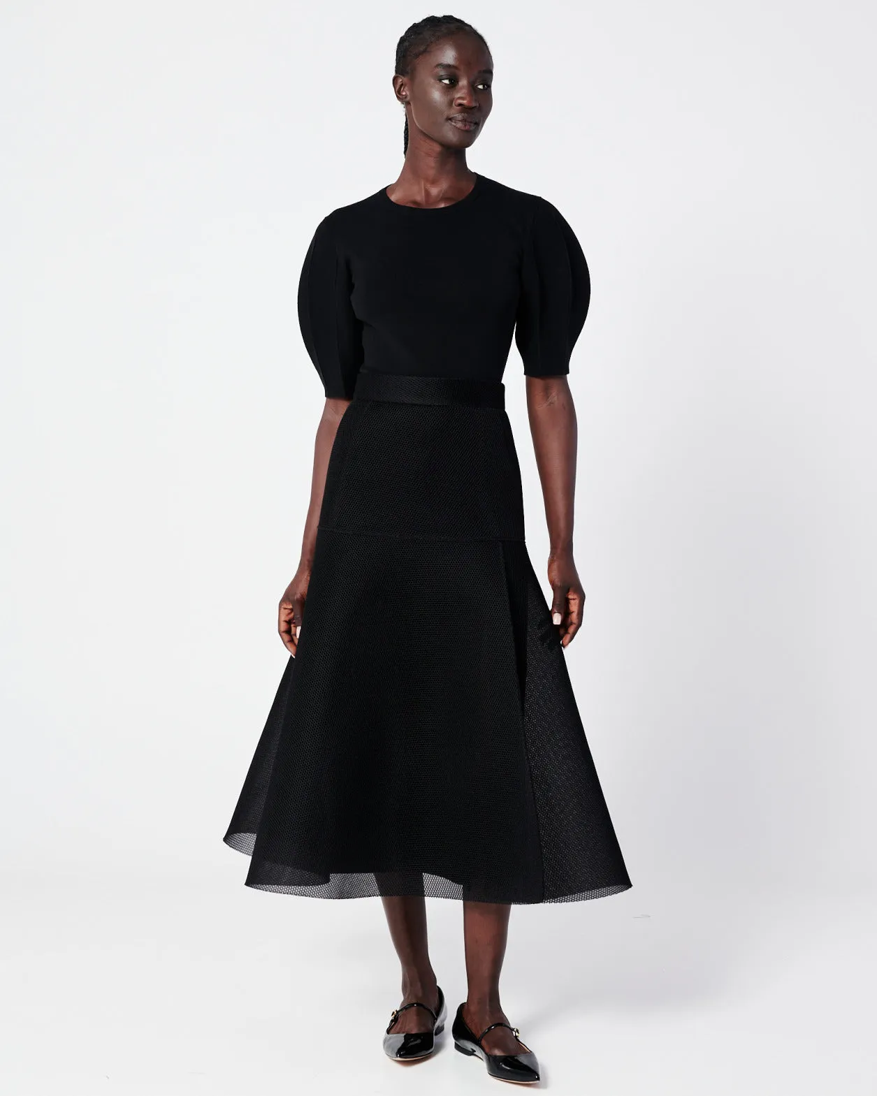 Volume Sleeve Silk Cotton Stretch Pullover